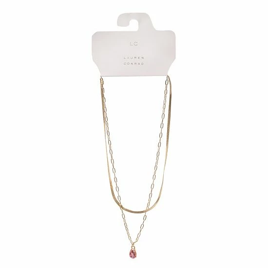 LC Lauren Conrad Herringbone Chain & Glitter Pendant Layered Necklace 2 LC Lauren Conrad Herringbone Chain & Glitter Pendant Layered Necklace - Image 2