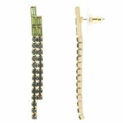 LC Lauren Conrad Gold Tone Green Rhinestone 2-Row Drop Earrings