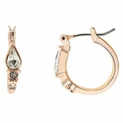 LC Lauren Conrad Rose Gold Tone Crystal Teardrop Small Hoop Earrings