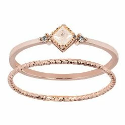 LC Lauren Conrad Rose Gold Tone Twisted Band & Simulated Crystal Ring Set