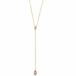 LC Lauren Conrad Gold Tone Pink Teardrop Crystal Y-Necklace