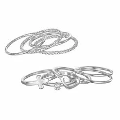 LC Lauren Conrad Heart, Cross & Textured Ring Set Gold Tone