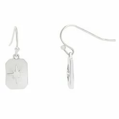 LC Lauren Conrad Silver Rectangle Raised Star Drop Earrings Silver Tone
