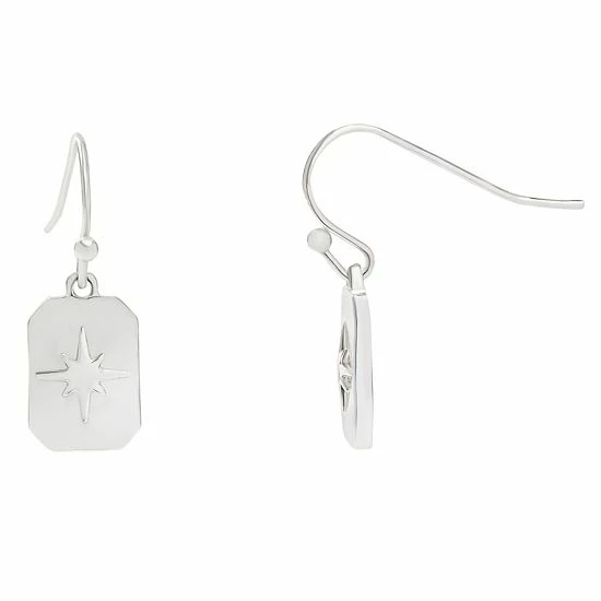 LC Lauren Conrad Silver Rectangle Raised Star Drop Earrings Silver Tone 1 LC Lauren Conrad Silver Rectangle Raised Star Drop Earrings Silver Tone