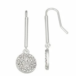 LC Lauren Conrad Pave Disc Drop Earrings Silver Tone