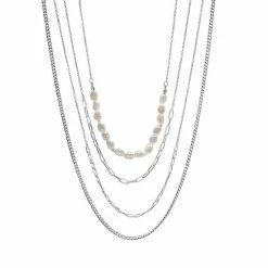 LC Lauren Conrad Silver Tone Simulated Pearl Multi Strand Link Necklace