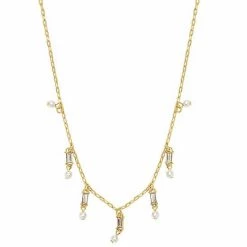 LC Lauren Conrad Clear Baguette And Simulated Pearls Shaky Necklace Gold Tone White -LC Lauren Conrad Shop unnamed file 3407