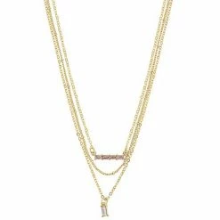 LC Lauren Conrad Gold Tone 3 Row Pink Baguettes Bar And Pendant Necklace