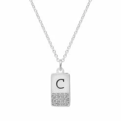 LC Lauren Conrad Silver Tone Cubic Zirconia Initial Mini Dog Tag Necklace -LC Lauren Conrad Shop unnamed file 3426