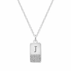 LC Lauren Conrad Silver Tone Cubic Zirconia Initial Mini Dog Tag Necklace -LC Lauren Conrad Shop unnamed file 3434