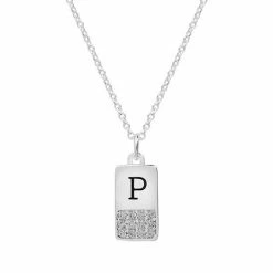 LC Lauren Conrad Silver Tone Cubic Zirconia Initial Mini Dog Tag Necklace -LC Lauren Conrad Shop unnamed file 3441