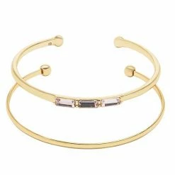 LC Lauren Conrad Gold Tone Pink Baguette Cuff Bracelet Set