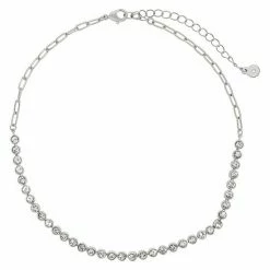 LC Lauren Conrad Silver Tone Large Clear Tennis Chain Choker Necklace