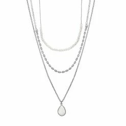 LC Lauren Conrad Silver Tone Layered Beaded Simulated Pearl Nickel Free Necklace