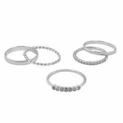 LC Lauren Conrad Silver Tone Pave And Textured Nickel Free Ring Set
