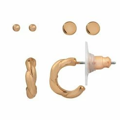 LC Lauren Conrad Set Of 3 Twisted Nickel Free Mini Hoop Earrings