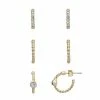 LC Lauren Conrad Gold Tone Pave & Textured Hoop Earring Trio