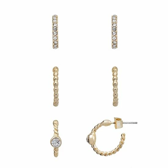 LC Lauren Conrad Gold Tone Pave & Textured Hoop Earring Trio LC Lauren Conrad Gold Tone Pave & Textured Hoop Earring Trio -LC Lauren Conrad Shop unnamed file 3499