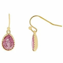 LC Lauren Conrad Gold Tone Fuchsia Crystal Crackle Teardrop Drop Earrings