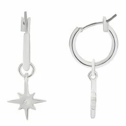 LC Lauren Conrad Silver Star Drop Hoop Earrings Silver Tone