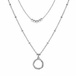 LC Lauren Conrad Silver Tone Beaded Two-Row Circle Pendant Necklace