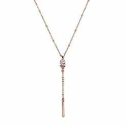 LC Lauren Conrad Rose Gold Tone Crystal & Drop Bar Y Necklace