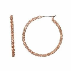 LC Lauren Conrad Rose Gold Tone Textured Nickel Free Hoop Earrings