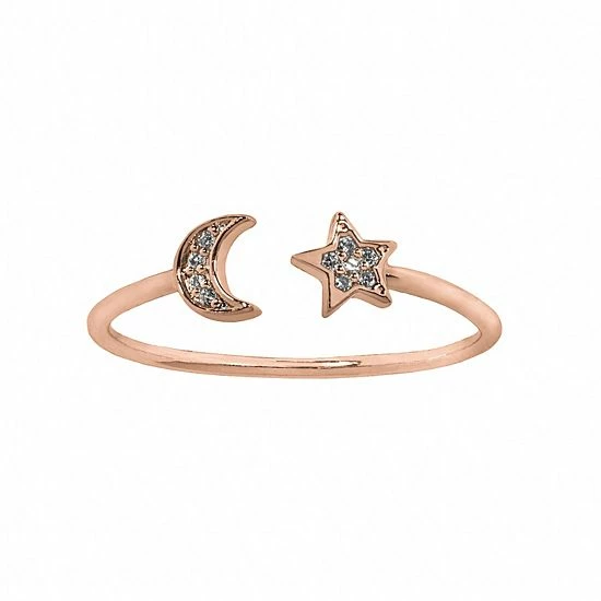 LC Lauren Conrad Silver Tone Pave Moon And Star Open Nickel Free Ring 1 LC Lauren Conrad Silver Tone Pave Moon And Star Open Nickel Free Ring