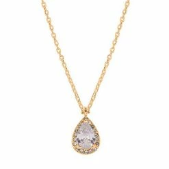 LC Lauren Conrad Gold Tone Short Simulated Crystal Teardrop Nickel Free Pendant Necklace