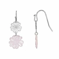 LC Lauren Conrad Silver Tone & Rubberized Openwork Flower Nickel Free Drop Earrings