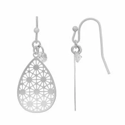 LC Lauren Conrad Silver Tone Filigree Simulated Crystal Nickel Free Teardrop Earrings