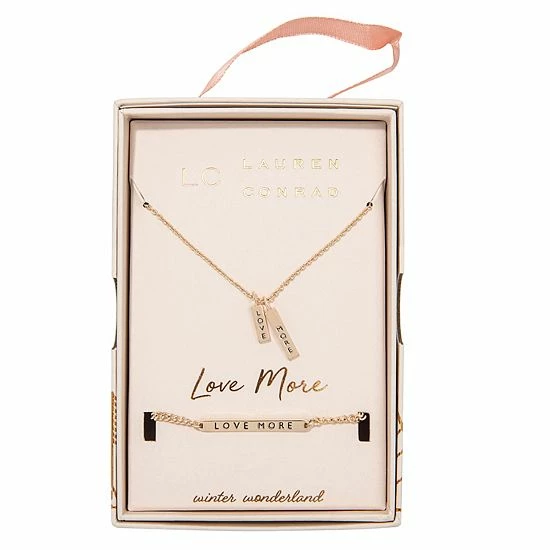 LC Lauren Conrad "Love More" Engraved Bracelet & Necklace Set Rose Gold Tone 2 LC Lauren Conrad "Love More" Engraved Bracelet & Necklace Set Rose Gold Tone - Image 2
