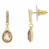 LC Lauren Conrad Gold Tone Gray & Clear Crystal Teardrop Drop Earrings