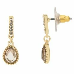 LC Lauren Conrad Gold Tone Gray & Clear Crystal Teardrop Drop Earrings