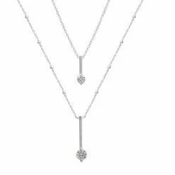 LC Lauren Conrad Cubic Zirconia Embellished Chain Two-Row Necklace Silver Tone