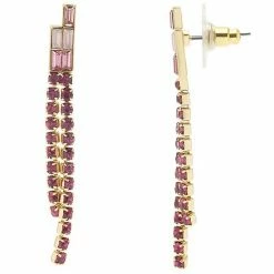 LC Lauren Conrad Gold Tone Pink Rhinestone 2-Row Drop Earrings