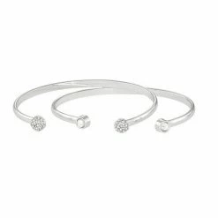LC Lauren Conrad Pave Cuff Bracelet Set Silver Tone