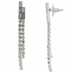 LC Lauren Conrad Silver Tone Rhinestone 2-Row Drop Earrings