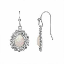 LC Lauren Conrad Silver Tone Pave Border Opal Nickel Free Teardrop Earrings
