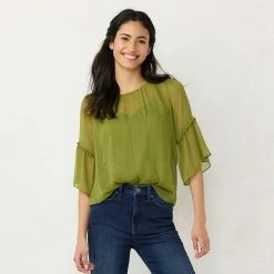Women's LC Lauren Conrad Flutter-Sleeve Chiffon Top Endless Pine -LC Lauren Conrad Shop unnamed file 373