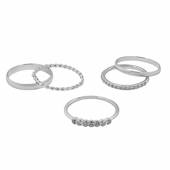 LC Lauren Conrad Silver Tone Pave And Textured Nickel Free Ring Set 1 LC Lauren Conrad Silver Tone Pave And Textured Nickel Free Ring Set