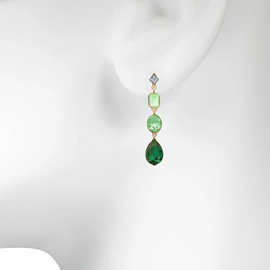 LC Lauren Conrad Tiered Gem Nickel Free Drop Earrings Gold Tone Green 2 LC Lauren Conrad Tiered Gem Nickel Free Drop Earrings Gold Tone Green - Image 2