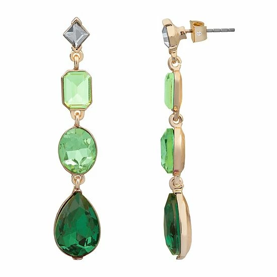LC Lauren Conrad Tiered Gem Nickel Free Drop Earrings Gold Tone Green 4 LC Lauren Conrad Tiered Gem Nickel Free Drop Earrings Gold Tone Green - Image 4