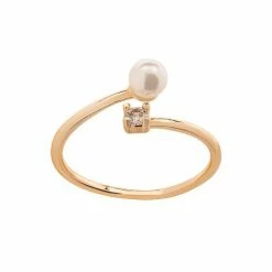 LC Lauren Conrad Gold Tone Simulated Pearl And Crystal Nickel Free Open Ring