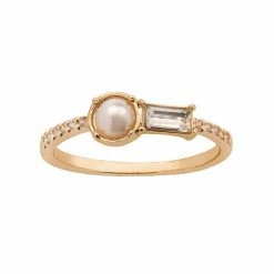 LC Lauren Conrad Gold Tone Simulated Pearl And Baguette Nickel Free Ring