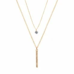 LC Lauren Conrad Gold Tone Long 2 Row Pave Bar Nickel Free Pendant Necklace