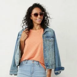 Petite LC Lauren Conrad Puff Sleeve Top Denim Flare