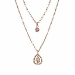 LC Lauren Conrad Rose Gold Tone Teardrop & Halo Pendant Layered Necklace