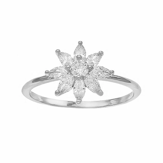 LC Lauren Conrad Silver Tone Crystal Flower Burst Nickel Free Ring 1 LC Lauren Conrad Silver Tone Crystal Flower Burst Nickel Free Ring