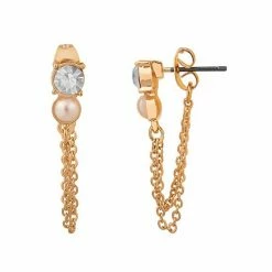 LC Lauren Conrad Gold Tone Simulated Crystal And Pearl Nickel Free Ear Jacket